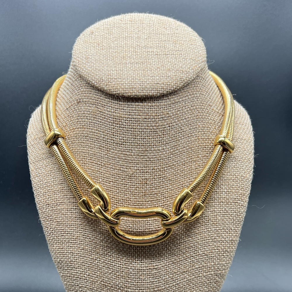 Monet Vintage Gold Plated Horsebit Chain Necklace Statement Heavy 17” Equestrian